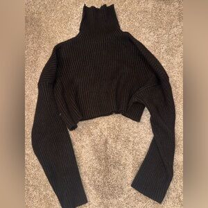 Zara Black Ribbed Cowl Neck Sweater